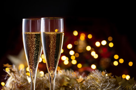 Celebrate Christmas with champagneの写真素材