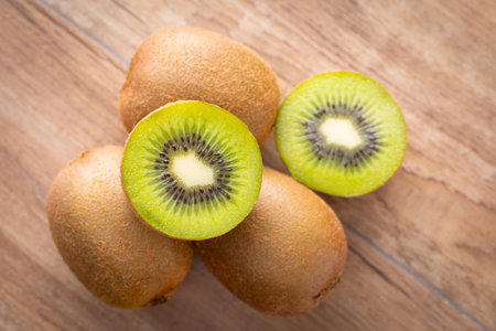 Kiwi fruit on the tableの写真素材