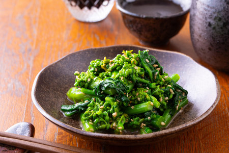 Korean food Stir-fried broccoli with sesame and soy sauceの写真素材