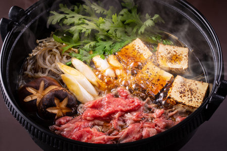 Bibimbap - hot pot with beef and vegetablesの写真素材