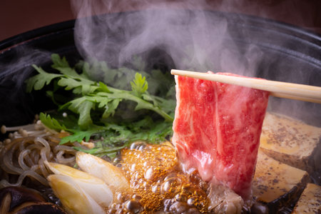 japanese hot pot with shabu and wagyu beefの写真素材