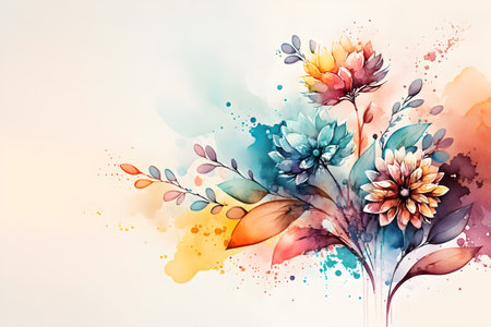 Watercolor floral background with dahlia flowers. Hand drawn illustrationの素材
