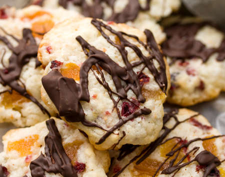 Chocolate drizzled cookiesの写真素材