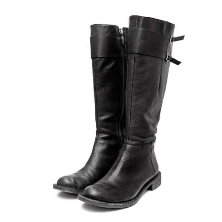 Black leather bootsの写真素材