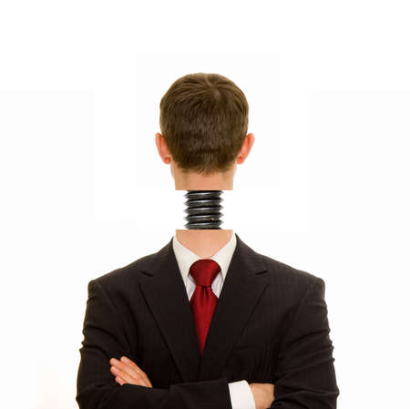 Businessman with head screwed on straightの写真素材