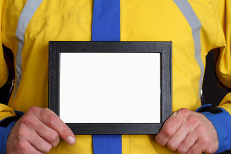 Bike messenger with blank signの写真素材