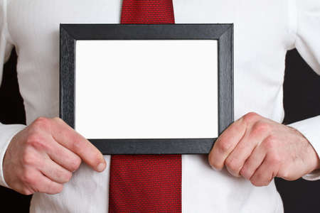 Businessman with signの写真素材