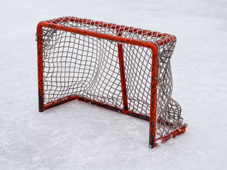 Hockey net on outdoor rinkの写真素材