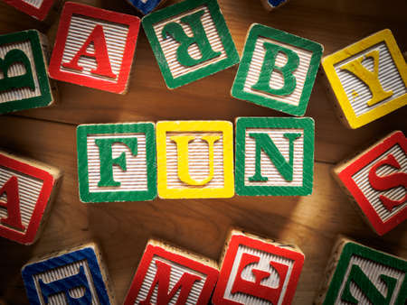 Fun word on wooden blocksの写真素材