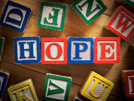 Hope word on wooden blocksの写真素材