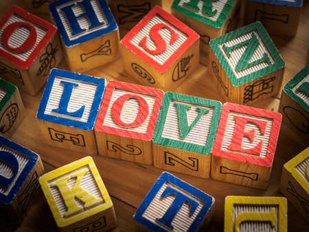 Love word on wooden blocksの写真素材