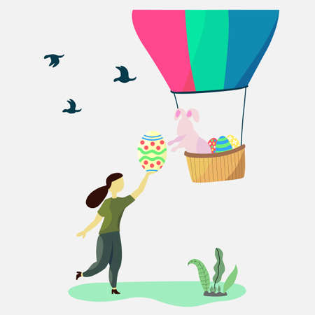 Easter 2020 Woman Give Egg To Rabbitのイラスト素材