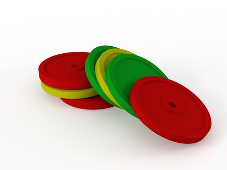Set red, green, yellow dumbbellの写真素材