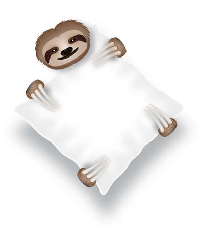 Pillow with a sweet sloth hanging on itの写真素材