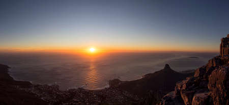 A Panorama of Clifton Beach and Camps Bay in Cape Town From Table Mountain at Sunsetの写真素材
