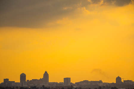 Sandton Skyline, Johannesburg during an Orange, Moody Sunsetの写真素材