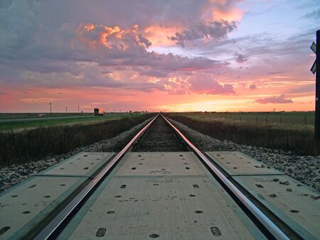Train Tracks at Sunsetの写真素材