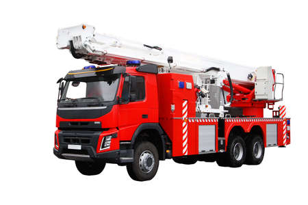 Fire rescue vehicle. Big red rescue car of Russia, isolated on white.