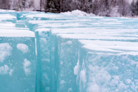 Ice blocks stacked for transportation. Material for making ice sculptures.