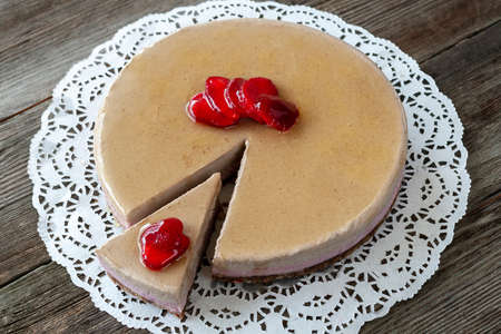 Vegetarian dish: diet cake with strawberries. Creative dish.