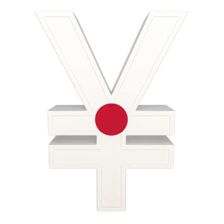 Currency symbol with national flag. Japanese yen. 3d render isolated on white. Front view.の写真素材