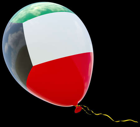 Balloon with the image of the state flag of Kuwait. 3D render illustration isolated on black background.の写真素材