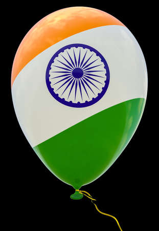 Balloon with the image of the national flag of India. 3D render illustration isolated on black background.の写真素材