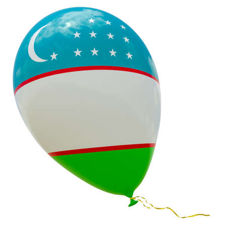 Balloon with the image of the national flag of Uzbekistan. 3D rendering, illustration isolated on white.の写真素材
