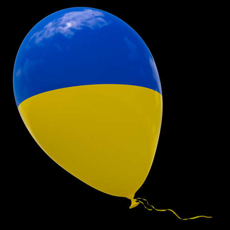 Balloon with the image of the national flag of Ukraine. 3D rendering, illustration isolated on black.の写真素材