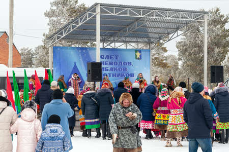 Russkinskaya, Surgut, Russia, 03/23/2019: open traditional holiday of reindeer herders and fishermen, indigenous peoples of Siberia.のeditorial素材