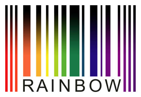 Simulate barcode words-rainbow, gradient turning into black, isolated on white. Color bar.