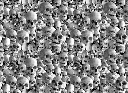 Seamless colorless background of many human skulls. Illustration.の写真素材