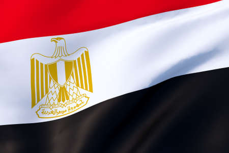 The state flag of Egypt waving in the wind. Illustration, 3D rendering.