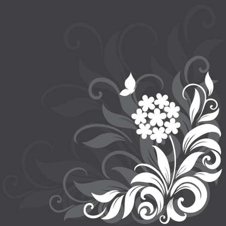 Decorative floral background with grass, flowers and butterflyのイラスト素材