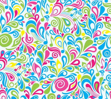 Decorative colorful vector musical seamless background with notes and leavesのイラスト素材