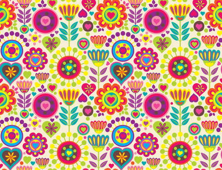 Bright colorful funny vector seamless pattern with flowersのイラスト素材