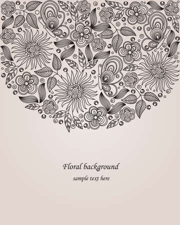 Decorative floral drawing with flowers, leaves and butterfliesのイラスト素材