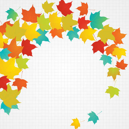 Autumn EPS8 vector background with flying leaves on a squared notebook sheetのイラスト素材