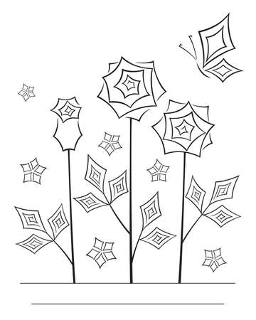 Artistic angular flower line art oriental style cardのイラスト素材