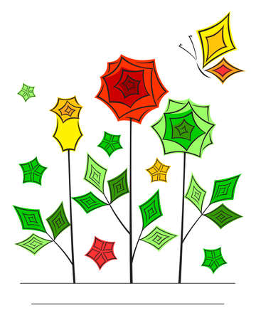 Artistic angular flower line art oriental style cardのイラスト素材