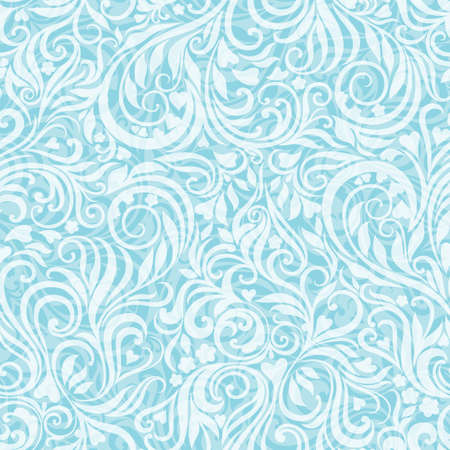 Decorative curly seamless background with flowers and hearts のイラスト素材