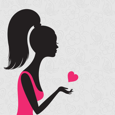 Line art of young woman in love on a seamless backgroundのイラスト素材