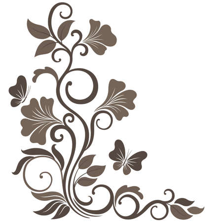 Floral illustration in sepia  Ornament corner element のイラスト素材