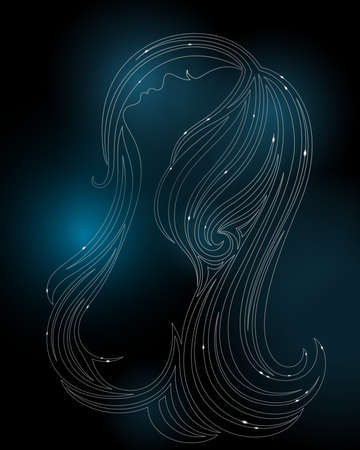 Misterious illustration of a young woman s glowing silhouetteのイラスト素材