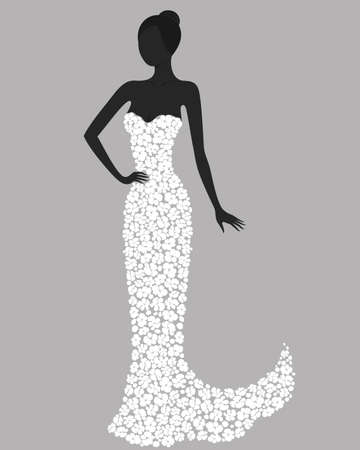 Silhouette of a gorgeous girl in white flower dressのイラスト素材