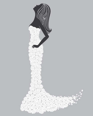 Gorgeous girl in white flower dressのイラスト素材