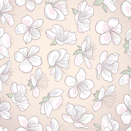 Decorative hand-drawn curly seamless floral background with flowers.のイラスト素材