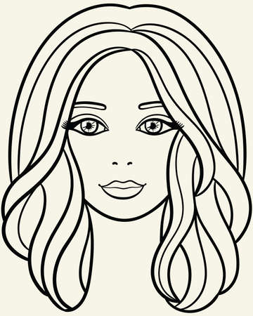 Elegant black and white line art silhouette of a young woman.のイラスト素材