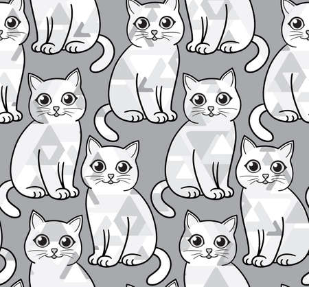 Abstract greyscale funny cats. Vector seamless pattern.の写真素材