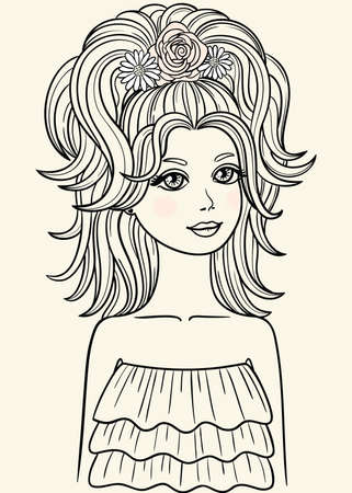 Fashion illustration of cute young girl. Beautiful hairstyle.のイラスト素材